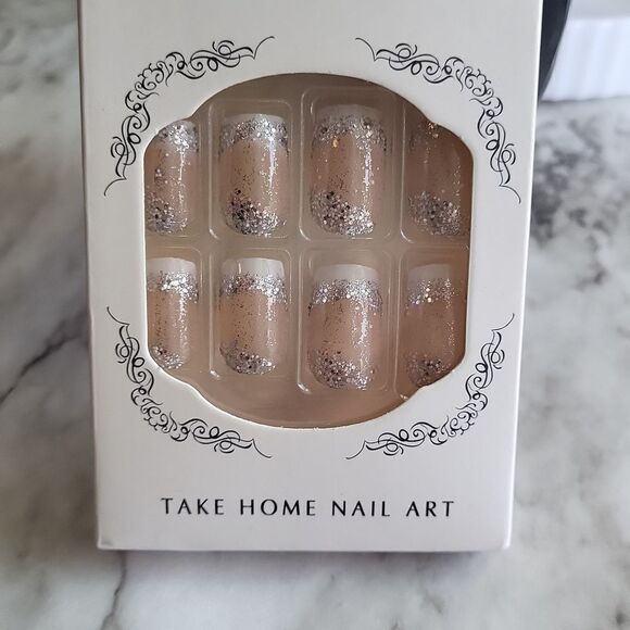 24pcs Square Press On Nails Silver French Fake Nails - Picture 1 of 8